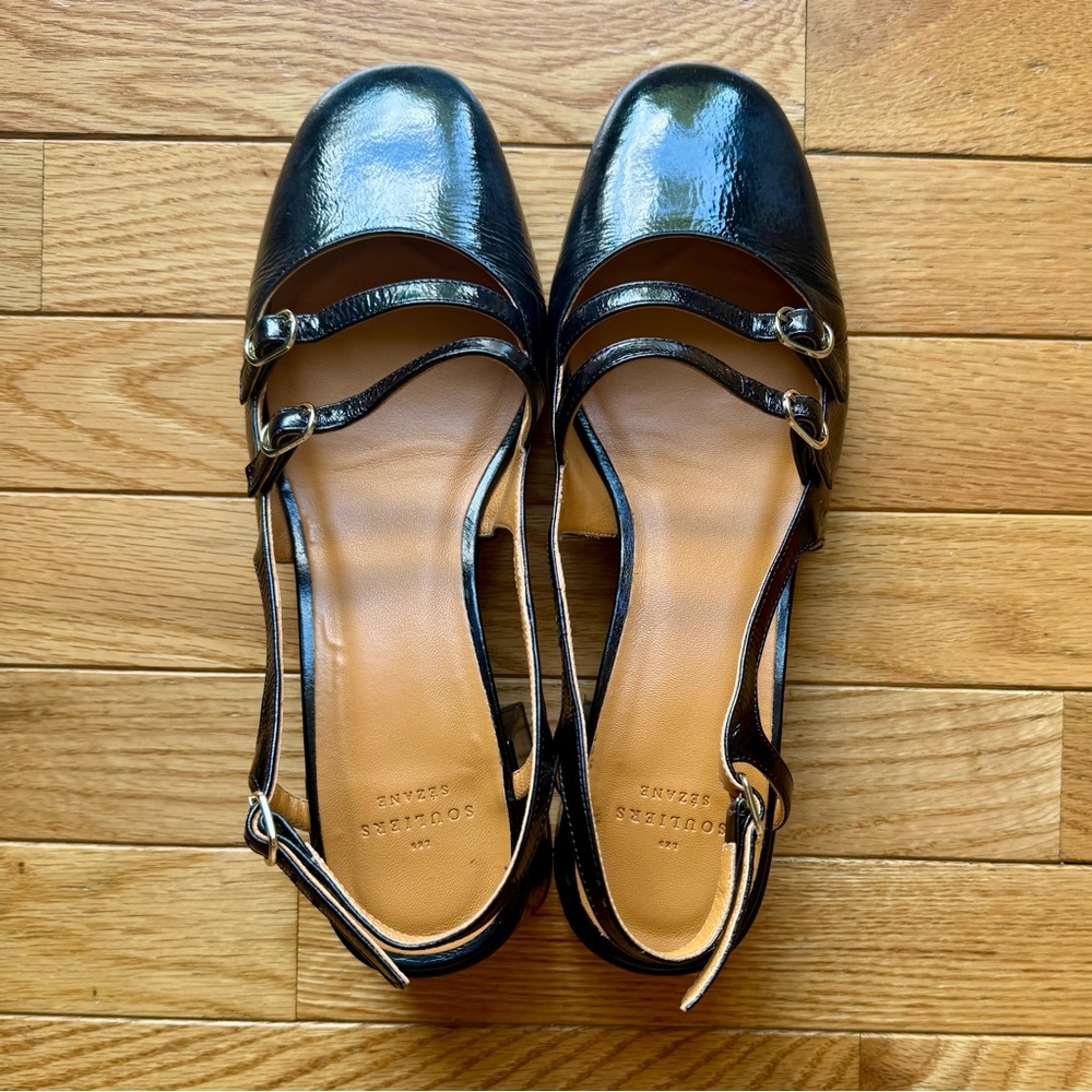 Sezane Paula Babies Mary Jane Slingbacks Black Patent Leather size 11
